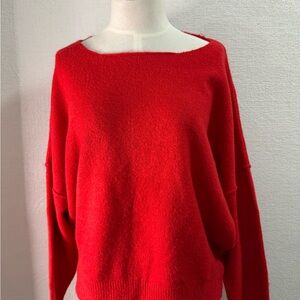 Evereve Red Women's Sweater size small with a boat neck style and drop sleeve